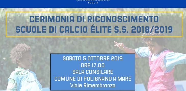 Polignano a Mare, sabato cerimonia consegna targhe Scuole Calcio Elite