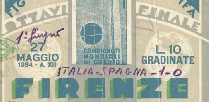 Il biglietto di Italia-Spagna del 1° giugno 1934 al Museo del Calcio