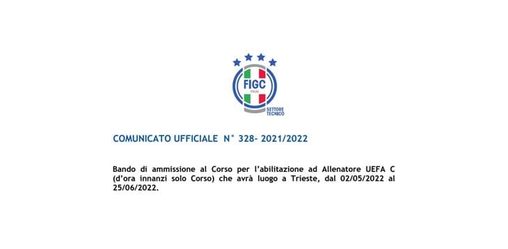 Bandito dal Settore Tecnico un Corso UEFA C con sede a Trieste