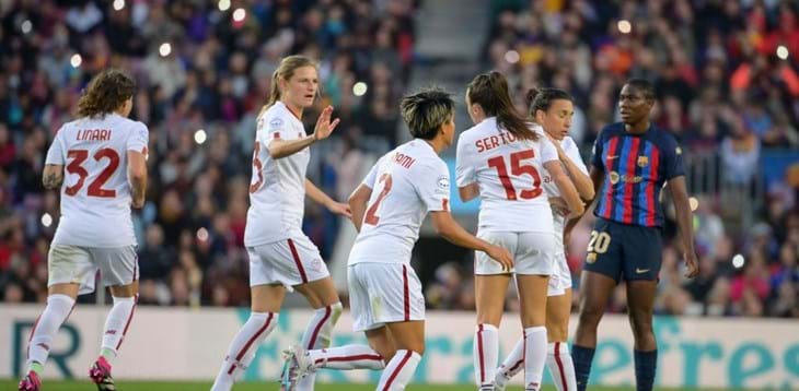 Roma battuta 5-1 dal Barcellona al Camp Nou ed eliminata nei quarti. Di Serturini l'unica rete della squadra di Spugna