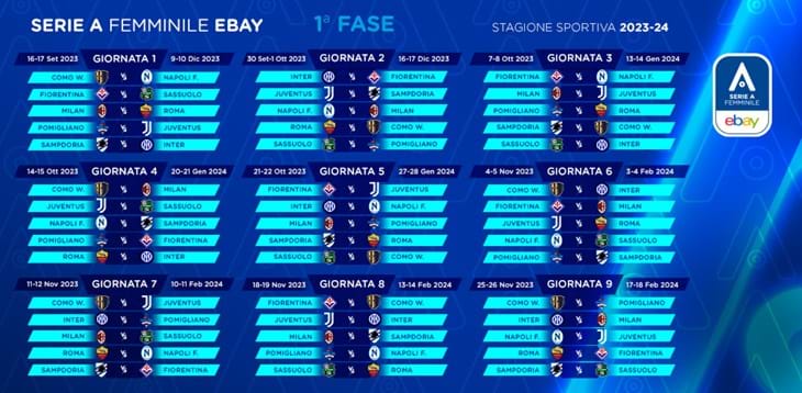 Ecco il calendario della stagione 2023-24: si parte con Milan-Roma. La prima fase si chiude a metà febbraio, poi poule scudetto e poule salvezza