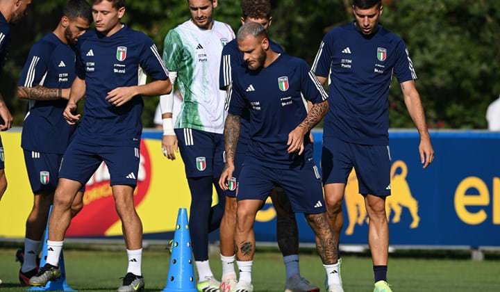 Allenamento di rifinitura degli Azzurri alla vigilia della gara con l'Ucraina