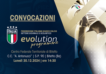 Convocazioni Centro Federale Territoriale di Bari-Bitetto del 30 dicembre 2024