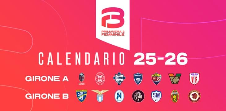 Primavera 2 Femminile, il calendario. Quattordici squadre, una promozione per ogni girone da sette. Si parte sabato 20 settembre, derby Como 1907-Lumezzane e Lazio-Trastevere