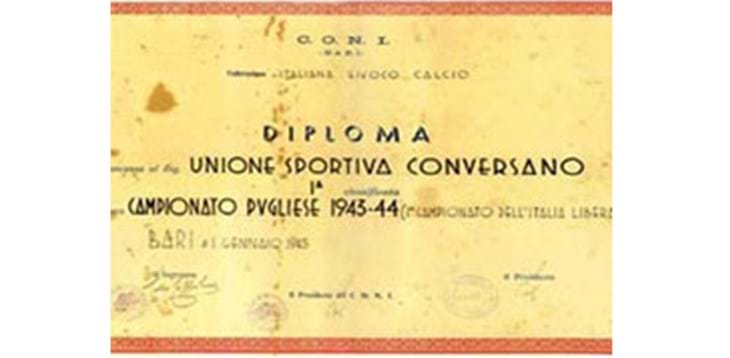 Una targa al Comune di Conversano per attestare il successo sportivo del ‘44