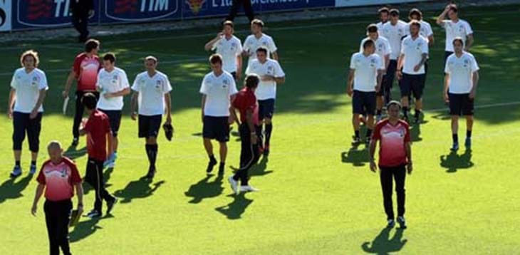 Allenamento allo stadio Olimpiski. Anche Chiellini lavora sul campo